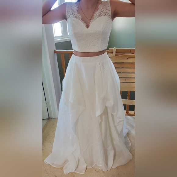 XS/S Wedding/Prom/Grad/Formal ivory dress as top/skirt - Picture 3 of 9